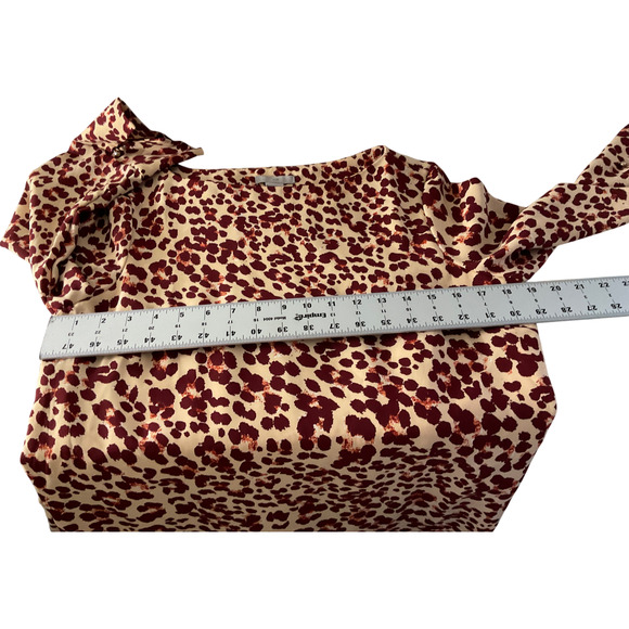H&M Women's Dress Size 8 Soft Leopard Print 3/4 Sleeve Tie Waist Cream Red - Picture 4 of 13